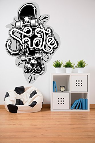 Vinilo Decorativo para Pared Skate Blanco y Negro | Varias Medidas 67x100cm | Pegatina Adhesiva Decorativa de Diseño Elegante