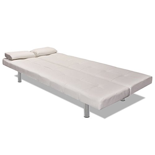 Vislone Ajustable Sofá Cama con 2 Almohadas y 3 Posiciones Ajustables Cuero Artificial 168x77x(61,5/64/66) cm Blanco Crema