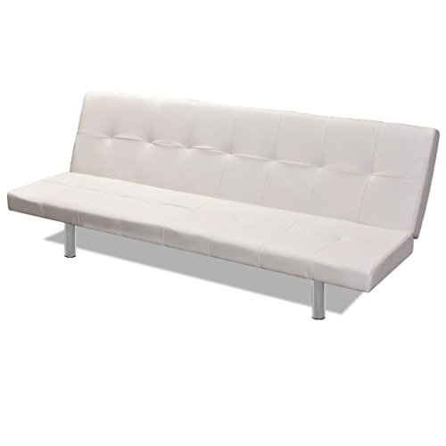 Vislone Ajustable Sofá Cama con 2 Almohadas y 3 Posiciones Ajustables Cuero Artificial 168x77x(61,5/64/66) cm Blanco Crema