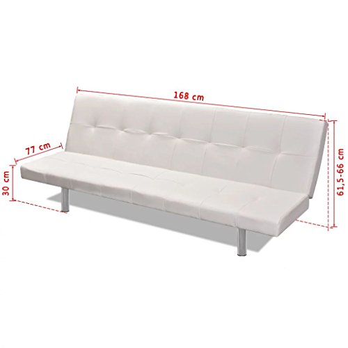 Vislone Ajustable Sofá Cama con 2 Almohadas y 3 Posiciones Ajustables Cuero Artificial 168x77x(61,5/64/66) cm Blanco Crema