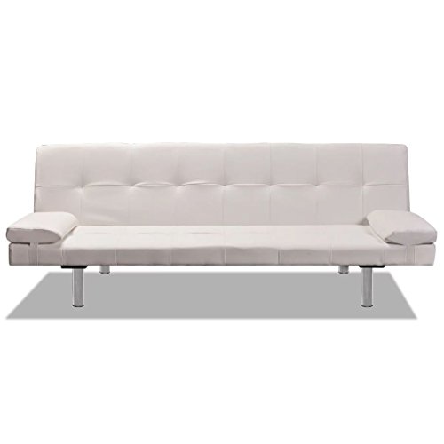 Vislone Ajustable Sofá Cama con 2 Almohadas y 3 Posiciones Ajustables Cuero Artificial 168x77x(61,5/64/66) cm Blanco Crema