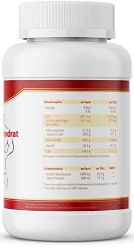 VITACONCEPT Creatin Monohydrat - 120 cápsulas monohidrato de creatina - 1000mg por cápsula - Para el desarrollo muscular