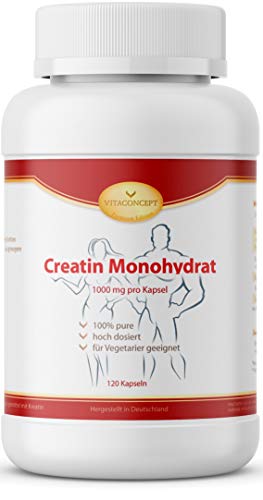 VITACONCEPT Creatin Monohydrat - 120 cápsulas monohidrato de creatina - 1000mg por cápsula - Para el desarrollo muscular