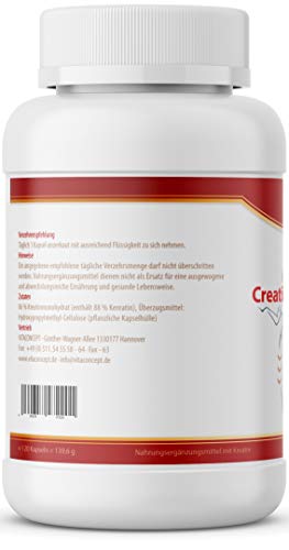 VITACONCEPT Creatin Monohydrat - 120 cápsulas monohidrato de creatina - 1000mg por cápsula - Para el desarrollo muscular VITACONCEPT Creatin Monohydrat - 120 cápsulas monohidrato de creatina - 1000mg por cápsula - Para el desarrollo muscular