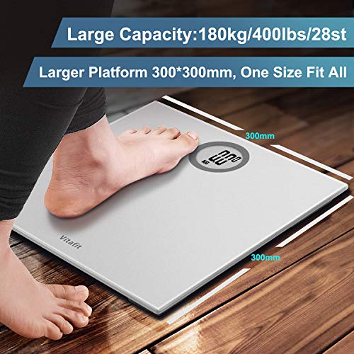 Vitafit Báscula de Baño Digital de Alta Medición Precisa 180kg/400lbs con Tecnología Step-On,Pantalla LCD, Elegante Plata Vitafit Báscula de Baño Digital de Alta Medición Precisa 180kg/400lbs con Tecnología Step-On,Pantalla LCD, Elegante Plata