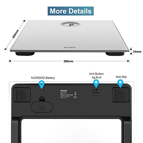 Vitafit Báscula de Baño Digital de Alta Medición Precisa 180kg/400lbs con Tecnología Step-On,Pantalla LCD, Elegante Plata Vitafit Báscula de Baño Digital de Alta Medición Precisa 180kg/400lbs con Tecnología Step-On,Pantalla LCD, Elegante Plata