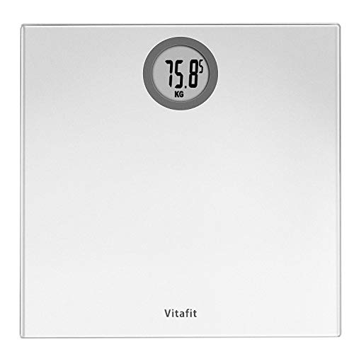 Vitafit Báscula de Baño Digital de Alta Medición Precisa 180kg/400lbs con Tecnología Step-On,Pantalla LCD, Elegante Plata