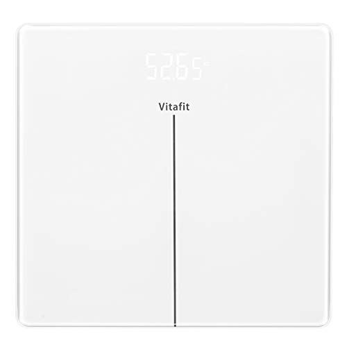 Vitafit Báscula de Baño Digital de Alta Medición Precisa con Tecnología Step-On,Pantalla LED, 5kg-180kg,Elegante Blanco