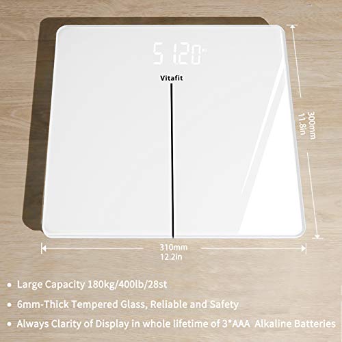 Vitafit Báscula de Baño Digital de Alta Medición Precisa con Tecnología Step-On,Pantalla LED, 5kg-180kg,Elegante Blanco Vitafit Báscula de Baño Digital de Alta Medición Precisa con Tecnología Step-On,Pantalla LED, 5kg-180kg,Elegante Blanco