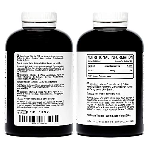 Vitamina C 1000 mg. 240 comprimidos veganos de Vitamina C pura (Tratamiento para 8 meses). Producto desarrollado y fabricado en España por Laboratorios HIVITAL. Vitamina C 1000 mg. 240 comprimidos veganos de Vitamina C pura (Tratamiento para 8 meses). Producto desarrollado y fabricado en España por Laboratorios HIVITAL.