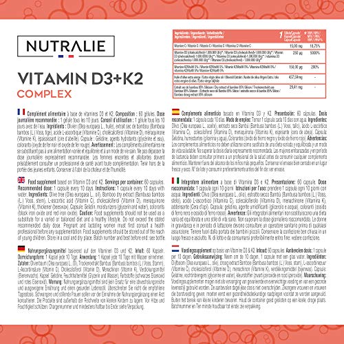 Vitamina D3 10.000 UI + K2 MK7 Alta Dosis | Contribuye al Sistema Inmunitario, Huesos y Músculos con Vitamina D3, K2, C, Silicio y Aceite de Oliva Virgen Extra | 60 cápsulas Nutralie Vitamina D3 10.000 UI + K2 MK7 Alta Dosis | Contribuye al Sistema Inmunitario, Huesos y Músculos con Vitamina D3, K2, C, Silicio y Aceite de Oliva Virgen Extra | 60 cápsulas Nutralie