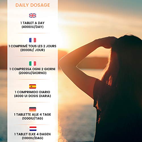 Vitamina D3 4000 UI Dosis Alta - 400 Días de Suministro, Vitamina D Colecalciferol Vegetariano Contribuye a la Función Normal del Sistema Inmunológico, Para los Músculos y Huesos, 400 Comprimidos Vitamina D3 4000 UI Dosis Alta - 400 Días de Suministro, Vitamina D Colecalciferol Vegetariano Contribuye a la Función Normal del Sistema Inmunológico, Para los Músculos y Huesos, 400 Comprimidos