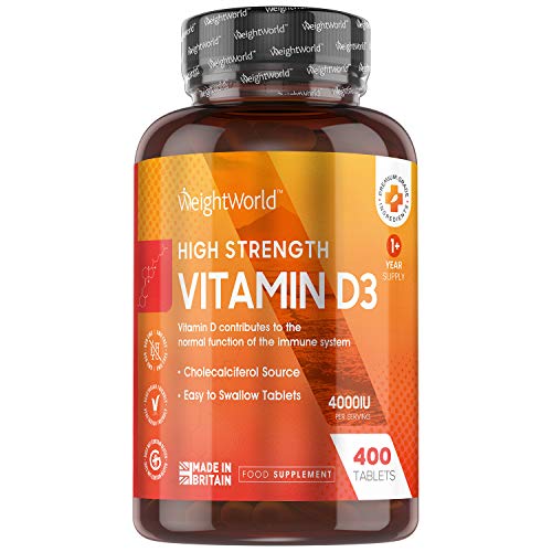 Vitamina D3 4000 UI Dosis Alta - 400 Días de Suministro, Vitamina D Colecalciferol Vegetariano Contribuye a la Función Normal del Sistema Inmunológico, Para los Músculos y Huesos, 400 Comprimidos