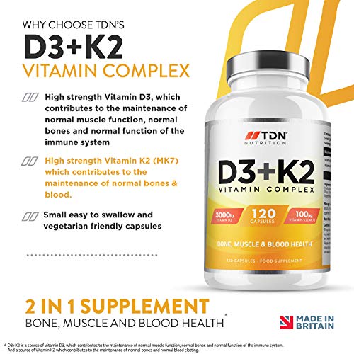 Vitaminas D3 3.000 UI y K2 100ug (MK7) - Vitamina D3 K2-120 Vegetarianas -Ingredientes Calidad - Suplemento Vitamina D - Refuerzo Huesos, Músculos, Sangre Sistema Inmunológico para Hombres y Mujeres