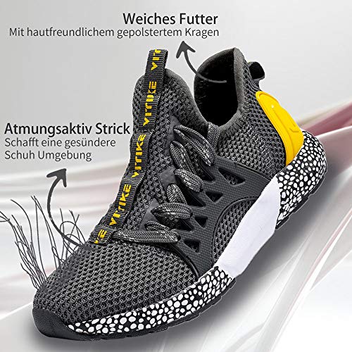 VITUOFLY - Zapatillas de deporte para niños, para interior y niña, transpirables, para senderismo, unisex, con parte superior baja, ligeras., color Gris, talla 35 EU