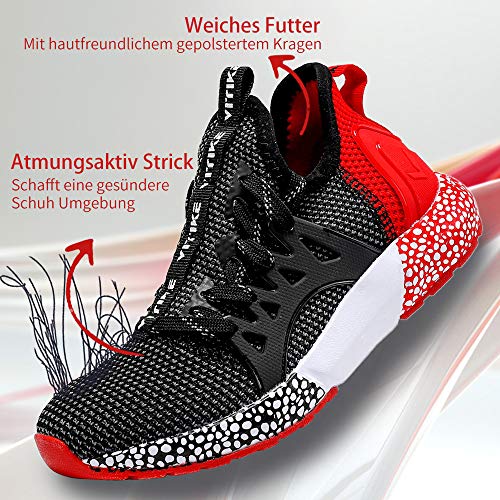 VITUOFLY - Zapatillas de deporte para niños, para interior y niña, transpirables, para senderismo, unisex, con parte superior baja, ligeras., color Rojo, talla 31 EU