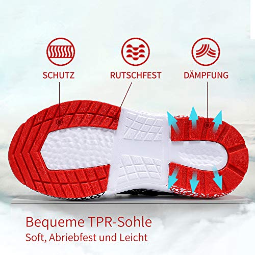 VITUOFLY - Zapatillas de deporte para niños, para interior y niña, transpirables, para senderismo, unisex, con parte superior baja, ligeras., color Rojo, talla 31 EU