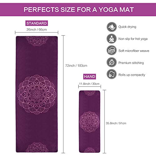 VIVOTE Juego de Toallas de Yoga de Microfibra, Toalla de esterilla de yoga de 183x66 CM, Toalla de Mano de 91x30 CM, Bolsillos de Esquina Antideslizantes, Peso Ligero, Toalla de Sudor (Mandala Morado) VIVOTE Juego de Toallas de Yoga de Microfibra, Toalla de esterilla de yoga de 183x66 CM, Toalla de Mano de 91x30 CM, Bolsillos de Esquina Antideslizantes, Peso Ligero, Toalla de Sudor (Mandala Morado)