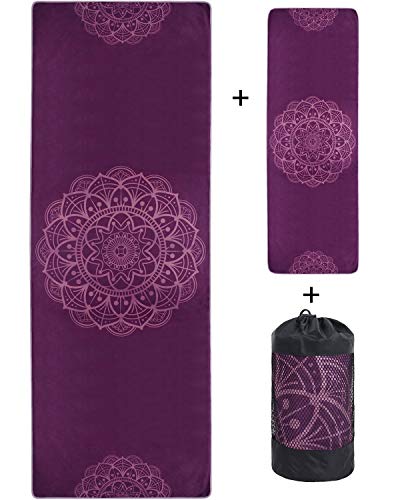 VIVOTE Juego de Toallas de Yoga de Microfibra, Toalla de esterilla de yoga de 183x66 CM, Toalla de Mano de 91x30 CM, Bolsillos de Esquina Antideslizantes, Peso Ligero, Toalla de Sudor (Mandala Morado) VIVOTE Juego de Toallas de Yoga de Microfibra, Toalla de esterilla de yoga de 183x66 CM, Toalla de Mano de 91x30 CM, Bolsillos de Esquina Antideslizantes, Peso Ligero, Toalla de Sudor (Mandala Morado)