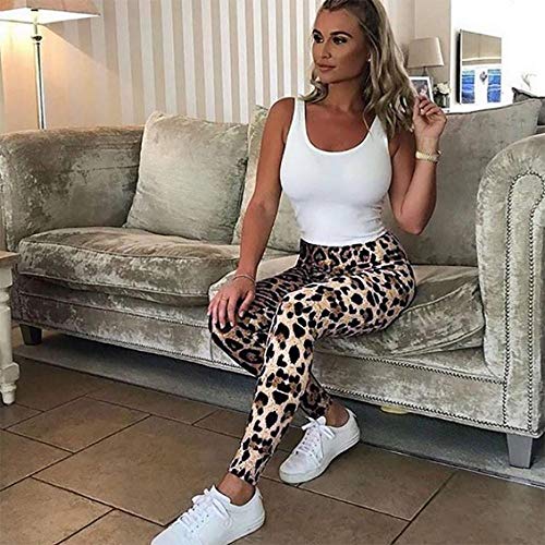 VJGOAL Moda Casual de Las Mujeres de Cintura Alta Sexy Leopardo Imprimir Yoga Pantalones Leggings Deportes Gimnasio Correr Fitness Pantalones Elasticidad Pantalones de chándal(Medium,Amarillo)