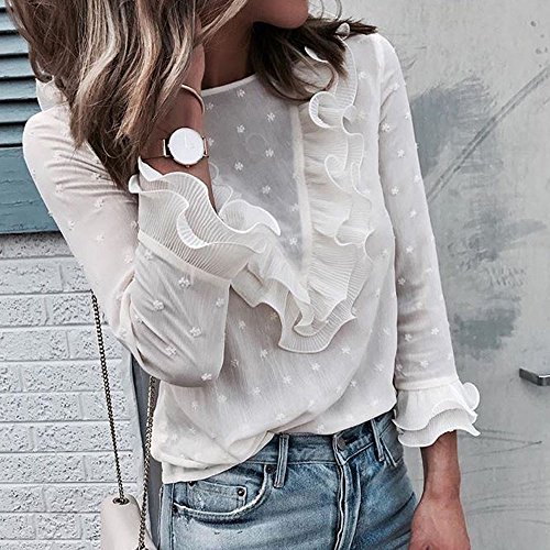 VJGOAL Moda Mujer Casual Encaje Sexy Lunares O Cuello Dulce Volante Camiseta Manga Larga Tops Blusa VJGOAL Moda Mujer Casual Encaje Sexy Lunares O Cuello Dulce Volante Camiseta Manga Larga Tops Blusa
