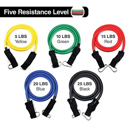 Vkaiy Banda Elástica Bandas de Resistencia Resistance Bands, 11 PCS Resistencia de Bandas Set—5 Tubos de látex/Manijas/Ancla de Puerta/Correas de Tobillo/Llevar Bolso para Hombres Mujeres (Style 01)