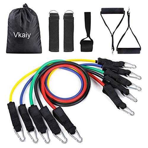 Vkaiy Banda Elástica Bandas de Resistencia Resistance Bands, 11 PCS Resistencia de Bandas Set—5 Tubos de látex/Manijas/Ancla de Puerta/Correas de Tobillo/Llevar Bolso para Hombres Mujeres (Style 01)