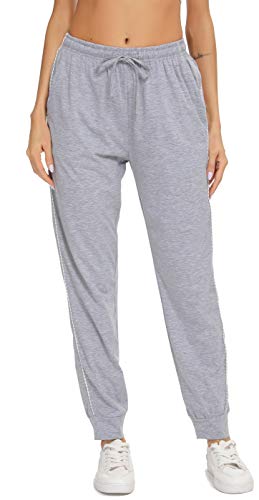 Vlazom 100% Algodón Pantalones de Jogging para Mujeres Pantalones Deportivos de Yoga Fitness Casual con Bolsillos y Cordón