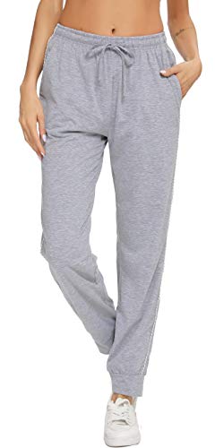 Vlazom 100% Algodón Pantalones de Jogging para Mujeres Pantalones Deportivos de Yoga Fitness Casual con Bolsillos y Cordón