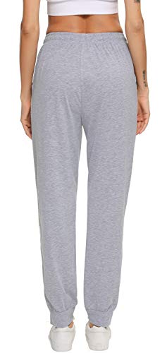 Vlazom 100% Algodón Pantalones de Jogging para Mujeres Pantalones Deportivos de Yoga Fitness Casual con Bolsillos y Cordón