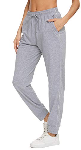 Vlazom 100% Algodón Pantalones de Jogging para Mujeres Pantalones Deportivos de Yoga Fitness Casual con Bolsillos y Cordón