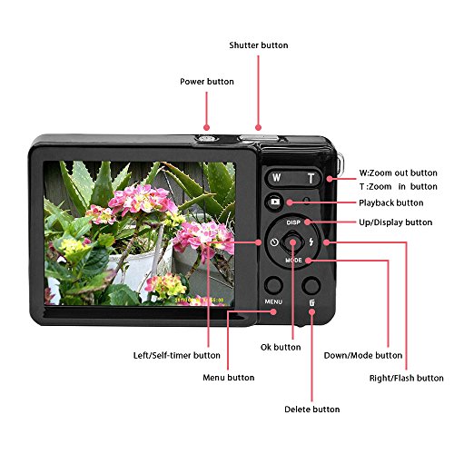 Vmotal GDC80X2 Mini cámara Digital compacta 12 MP HD TFT LCD para niños/Principiantes/Ancianos (Negro & Negro)