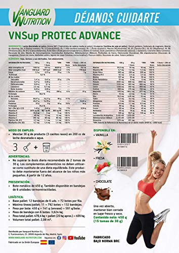 VNSup - Protec Advance | Suplemento Alimentario Batido de Proteínas Lácteas con Vitaminas Minerales Probioticos Glutamina y Aceite MCT, Sabor Vainilla