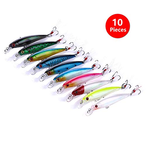 VOANZO 10PCS Cebo de simulación láser 3D Minnow Artificial señuelos de Pesca cebos, plástico Aparejos de Pesca bajo, Cebo Duro Cebo de Pesca Realista Cebo de Pesca