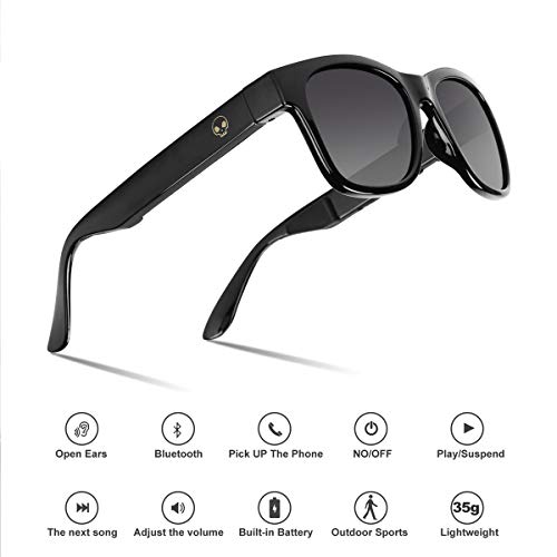 VocalSkull Grey Gafas para Juegos Auriculares Bluetooth de Conducción ósea Gafas de Sol de Audio Inalámbrico Marco Esmerilado para Mujeres y Hombres