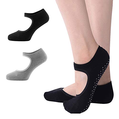 Vockvic 2 Pares de Calcetines de Yoga para Mujeres, Calcetines Antideslizantes, Yoga, Pilates, Bikram, Ballet, Ejercicio, Actividades de Estudio