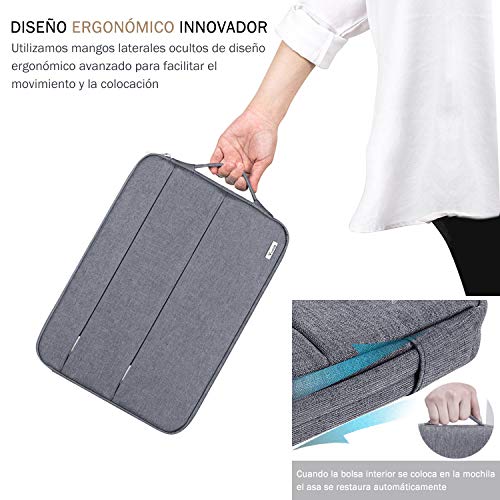 Voova 15 15.6 14 Pulgadas Funda para Portátil, Impermeable con Interior Suave, Compatible con MacBook Pro,Surface Laptop 3 15,XPS 15, Chromebook 14/15 con Asa y Bolsillos Laterales,(Gris)