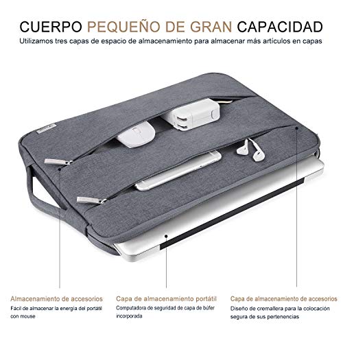 Voova 15 15.6 14 Pulgadas Funda para Portátil, Impermeable con Interior Suave, Compatible con MacBook Pro,Surface Laptop 3 15,XPS 15, Chromebook 14/15 con Asa y Bolsillos Laterales,(Gris)