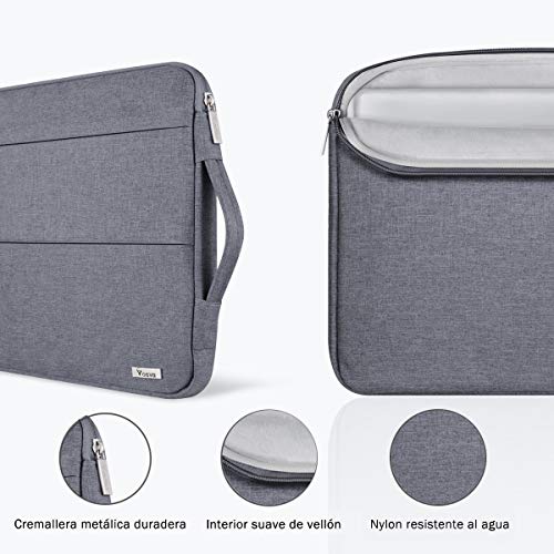 Voova 15 15.6 14 Pulgadas Funda para Portátil, Impermeable con Interior Suave, Compatible con MacBook Pro,Surface Laptop 3 15,XPS 15, Chromebook 14/15 con Asa y Bolsillos Laterales,(Gris)