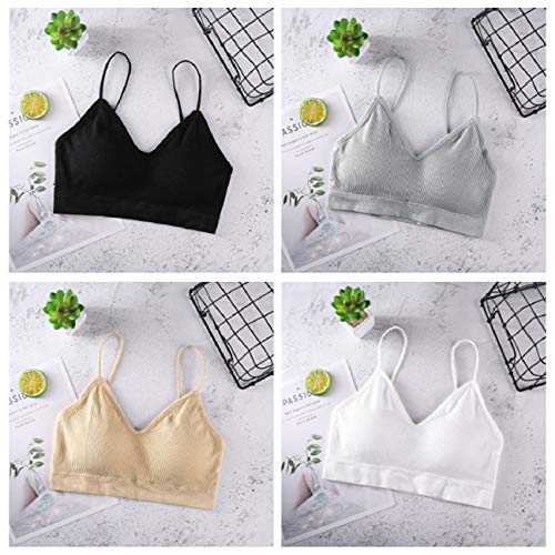 Voqeen 4 Piezas Sujetador con Cuello en V y Top de Tubo Sin Costura Acolchado Bralette Correas Sujetador Deportivo Camisole para Mujer y niña (A)