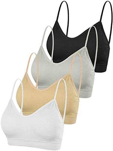 Voqeen 4 Piezas Sujetador con Cuello en V y Top de Tubo Sin Costura Acolchado Bralette Correas Sujetador Deportivo Camisole para Mujer y niña (A)