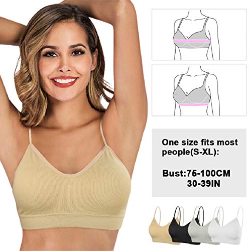 Voqeen 4 Piezas Sujetador con Cuello en V y Top de Tubo Sin Costura Acolchado Bralette Correas Sujetador Deportivo Camisole para Mujer y niña (A)