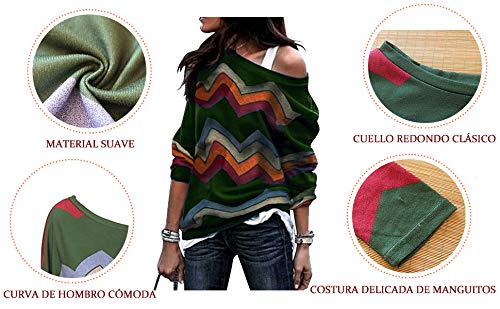 Voqeen Camisa de Manga Larga Tallas Grandes Mujer Camisas Estampado de Moda de Mujer Verano Camisas Blusas Tops Cold Shoulder Blusa Camisa Algodón Shirts (L, Ejercito Verde)