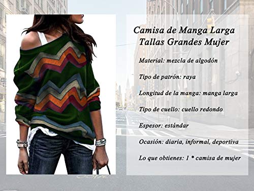 Voqeen Camisa de Manga Larga Tallas Grandes Mujer Camisas Estampado de Moda de Mujer Verano Camisas Blusas Tops Cold Shoulder Blusa Camisa Algodón Shirts (L, Ejercito Verde)