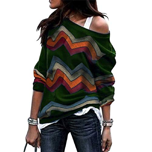 Voqeen Camisa de Manga Larga Tallas Grandes Mujer Camisas Estampado de Moda de Mujer Verano Camisas Blusas Tops Cold Shoulder Blusa Camisa Algodón Shirts (L, Ejercito Verde)