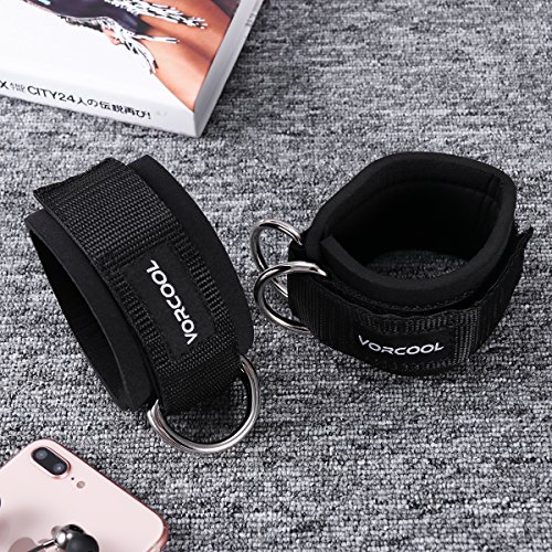 VORCOOL 2pcs Sport Tobillo Correas Acolchado Anillo D-Anillo Puños para Gimnasio Entrenamiento Máquinas de Cable Perneras Ejercicios con Bolsa de Transporte (Negro)