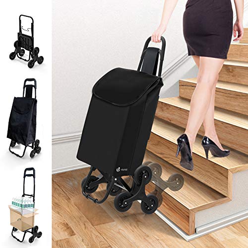 VOUNOT Carro de la Compra Plegable con 6 Ruedas, para Subir Escaleras, Bolsa Impermeable de 35 L, Negro VOUNOT Carro de la Compra Plegable con 6 Ruedas, para Subir Escaleras, Bolsa Impermeable de 35 L, Negro