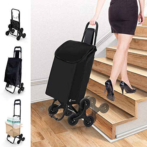 VOUNOT Carro de la Compra Plegable con 6 Ruedas, para Subir Escaleras, Bolsa Impermeable de 35 L, Negro