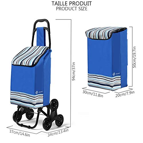 VOUNOT Carro de la Compra Plegables con 6 Ruedas, para Subir Escaleras, Bolsa Impermeable de 35 L, Azul