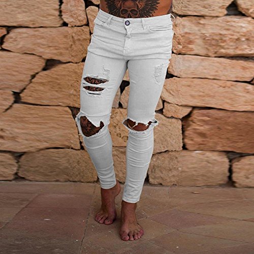 VPASS Pantalones Vaqueros para Hombre,Pantalones Casuales Moda Jeans Rotos Trend Largo Pantalones Pants Skinny Pantalon Fitness Jeans Largos Pantalones Ropa de Hombre